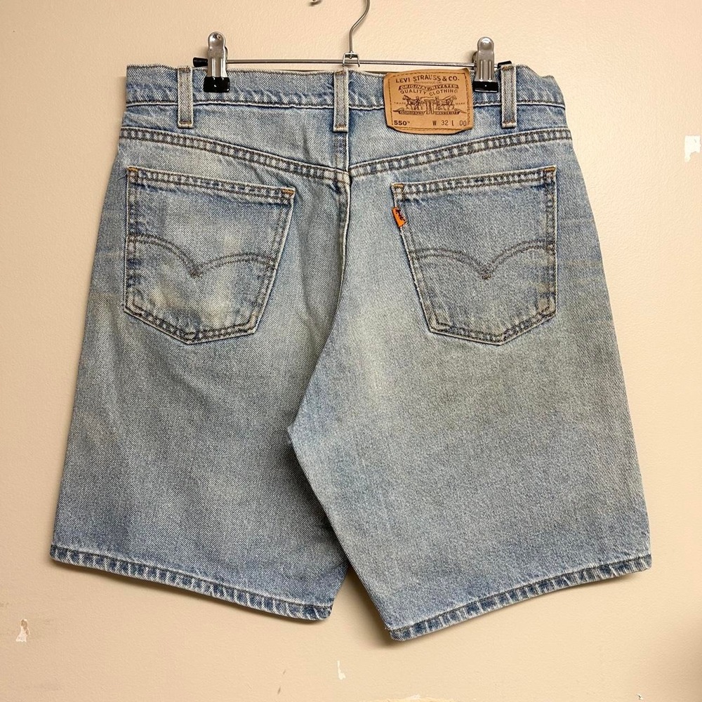 Vintage 90s Levis 550 Orange Tab Faded Light Wash Denim Jean Shorts Mens 32